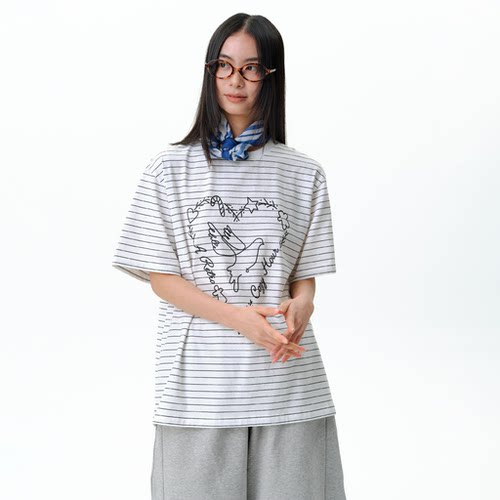 roaringwild白色条纹印花短袖