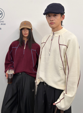 roaringwild a arch 咆哮野兽 撞色立领上衣半拉链美式情侣毛衣男