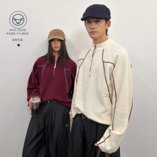 撞色立领上衣半拉链美式 roaringwild 咆哮野兽 arch 情侣毛衣男