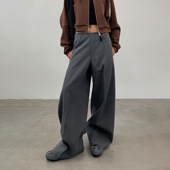 西裤 女阔腿显腿长国潮男士 灰色撞色宽松修身 ROARINGWILD咆哮野兽