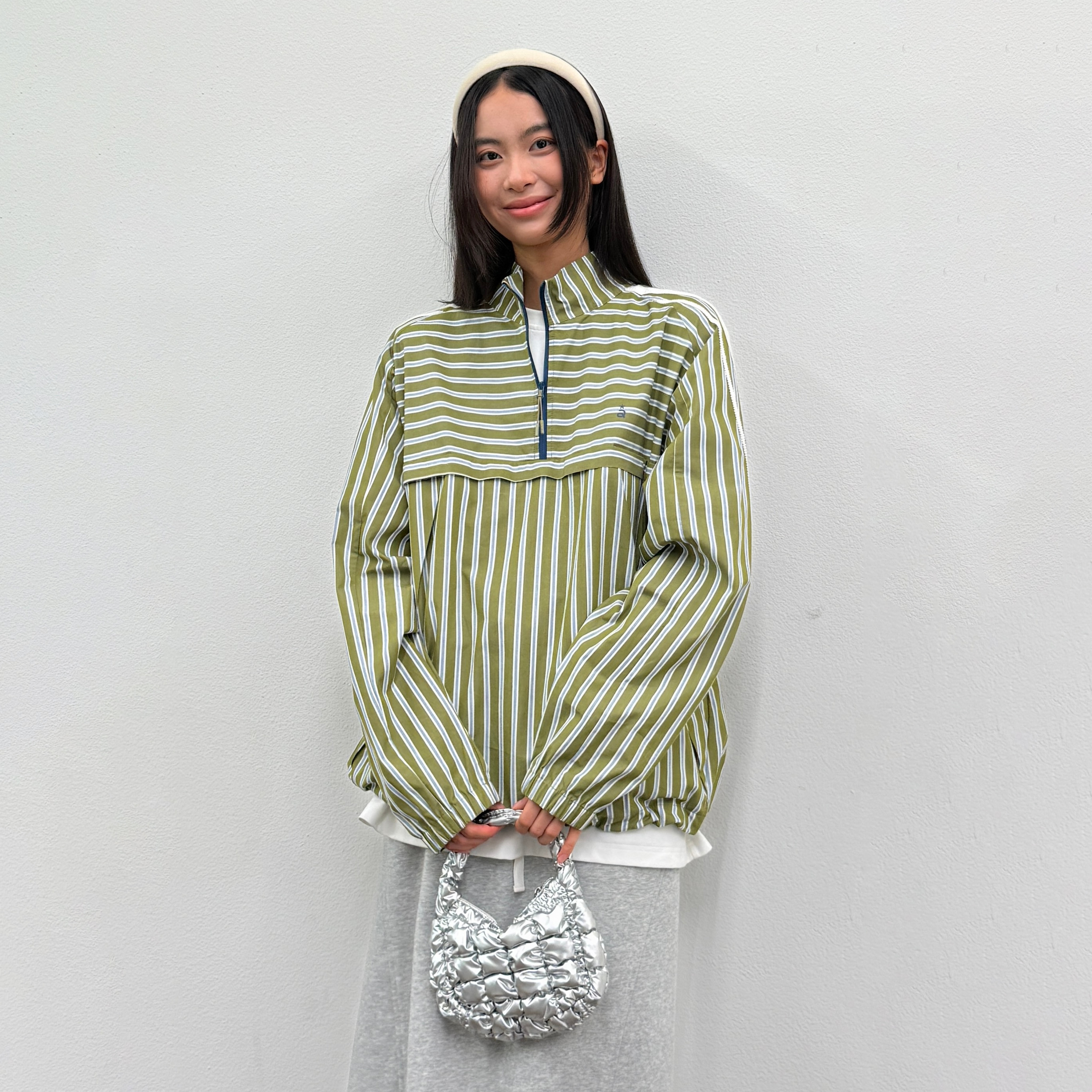 roaringwild条纹半拉链休闲衬衫