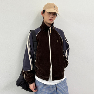 咆哮野兽 arch 棕色雪尼尔复古拼接运动夹克外套男 roaringwild