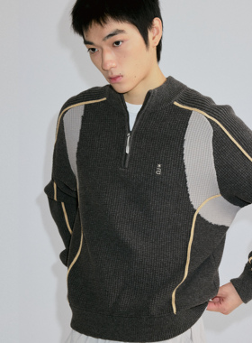 ROARINGWILD 咆哮野兽 撞色拼接针织衫毛衣国潮美式情侣卫衣男生