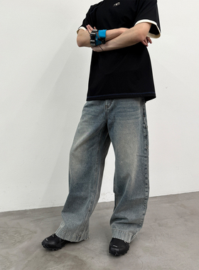 roaringwild a arch 咆哮野兽 蓝色宽松长裤水洗潮牌美式牛仔裤男