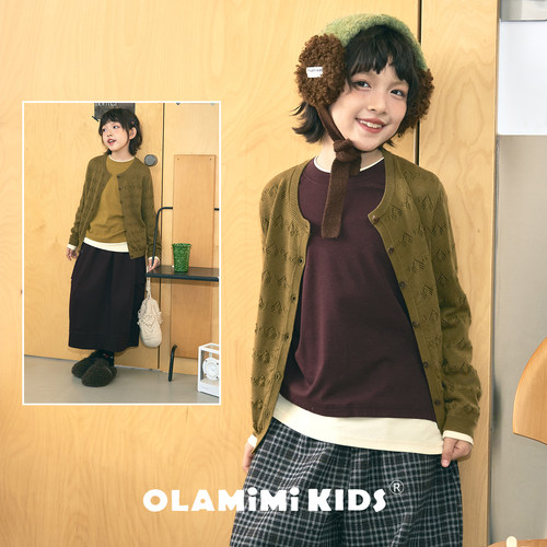 OLAMIMI秋冬橄榄棕复古开衫毛衣