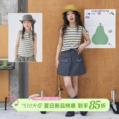 OLAMIMI女童夏季休闲条纹背心T