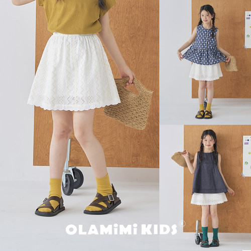 OLAMIMI儿童全棉镂空小白短裙
