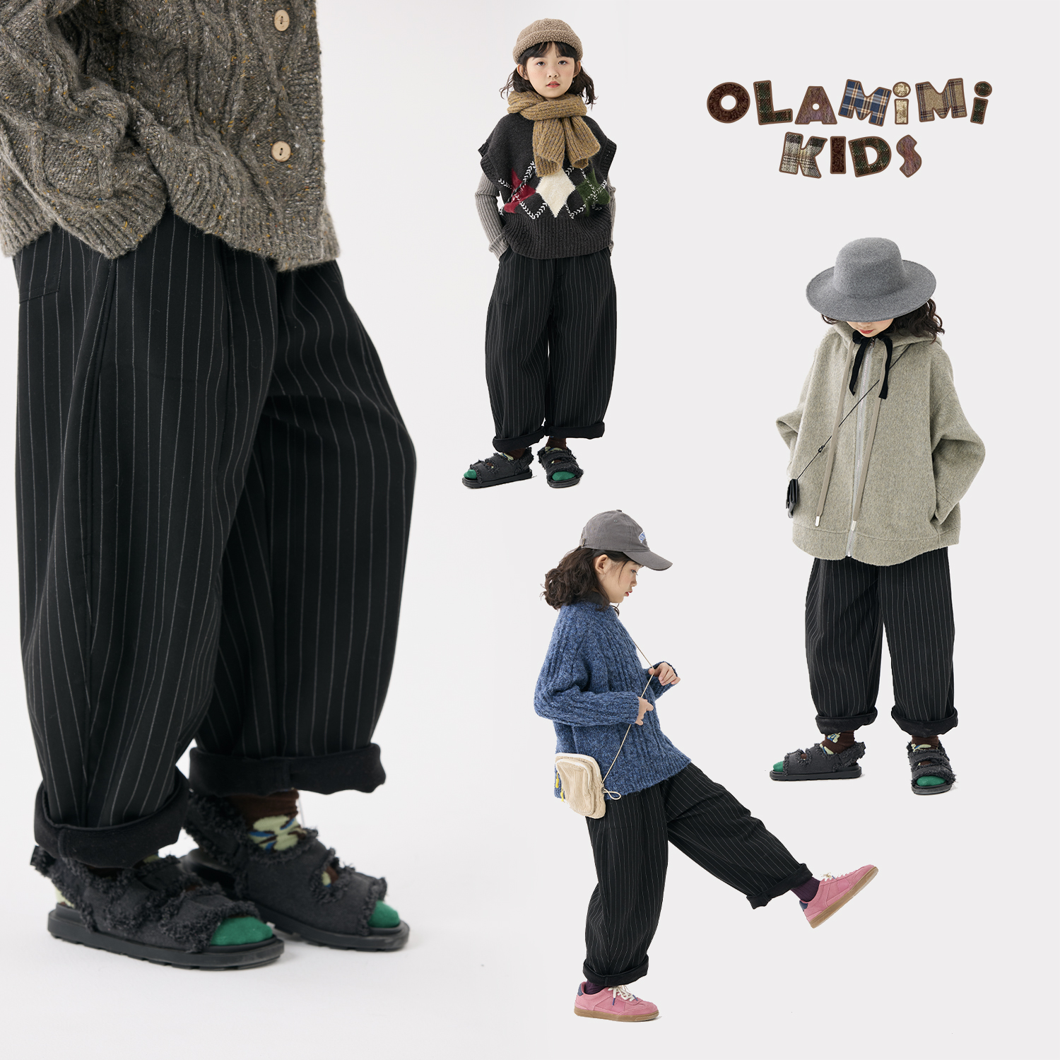 竖条纹长裤加绒西装裤保暖