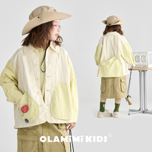 衬衫 外套 印花不规则口袋拼色长袖 OLAMIMI儿童亲子2026春原创个性