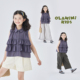 娃娃衫 OLAMIMI定制 格纹荷叶边翻领衬衫 亲子女童韩系无袖 2025夏