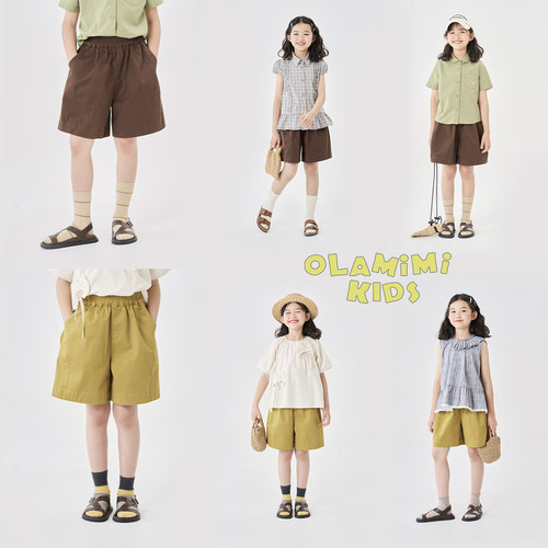OLAMIMI纯色简约休闲阔腿短裤
