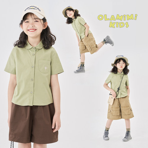 OLAMIMI复古百搭刺绣休闲衬衫