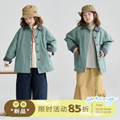 OLAMIMI儿童亲子2026春春野松苔绿翻领撞色梨子刺绣风衣夹克外套