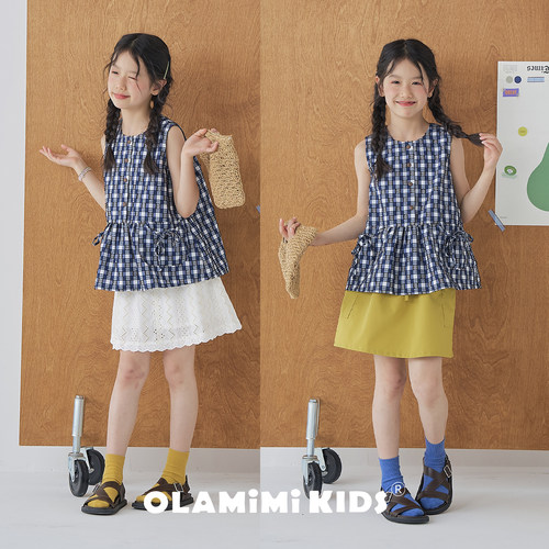 OLAMIMI儿童英伦格纹无袖衬衫