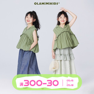 夏 OLAMIMI 2024 上衣 定制 亲子森系甜美花边精致翻领花苞无袖