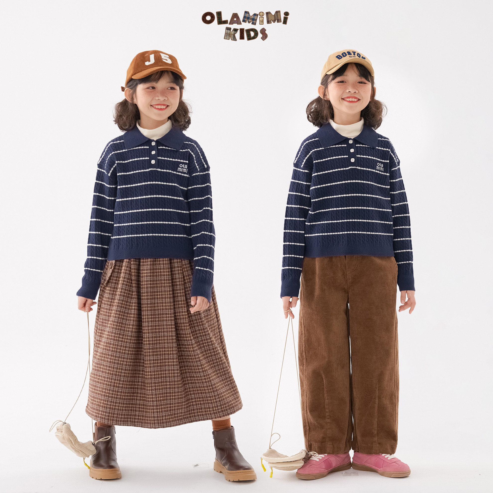 OLAMIMI定制 2024冬 亲子条纹针织学院风精致休闲翻领针织毛衣,童装/婴儿装/亲子装,毛衣/针织衫,淘宝优惠券,粉丝福利购,淘宝优惠卷