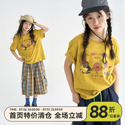 OLAMIMI女童竹节棉动物涂鸦T恤