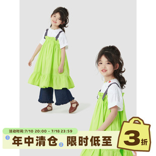 OLAMIMI定制 設(shè)計感青草綠小眾甜美木耳邊吊帶連衣裙 2023夏