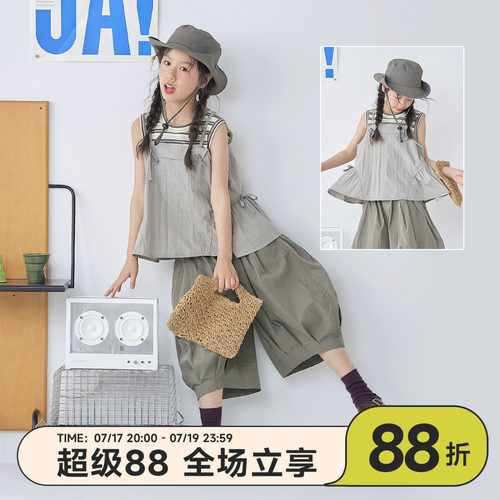 OLAMIMI儿童夏季棉麻吊带娃娃衫