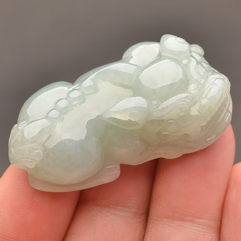 缅甸天然翡翠貔貅吊坠A货淡绿色紫罗兰糯冰种霸王玉石男女款挂件