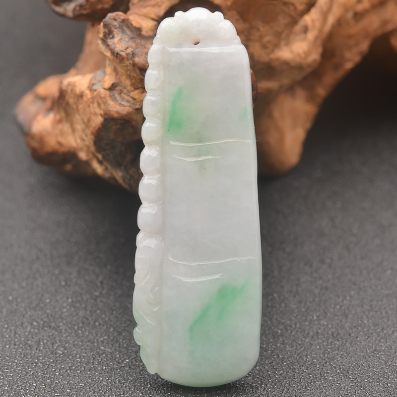 天然翡翠竹节吊坠绿色缅甸玉石竹子挂件玉器节节高玉佩飘花男女款