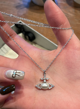 椭圆珍珠项链爆闪十字马眼钻星球吊坠锁骨链直播爆款