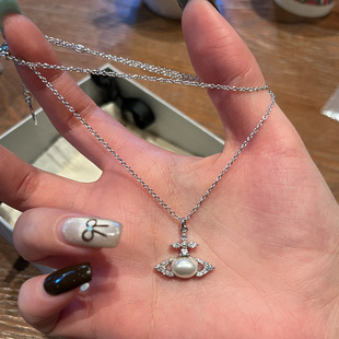 椭圆珍珠项链爆闪十字马眼钻星球吊坠锁骨链直播爆款