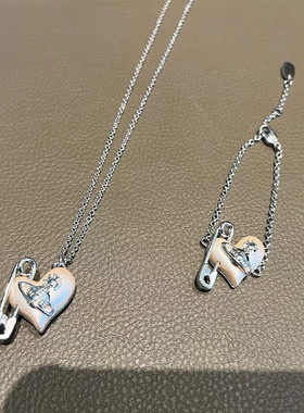 精工爱心别针项链金色银色沉甸甸手感小众时髦饰品