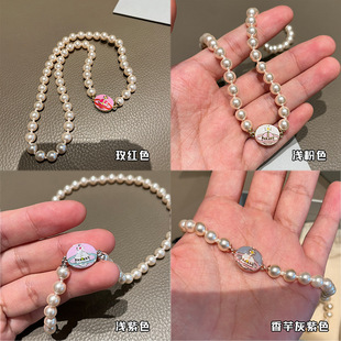 彩色搪瓷扣珍珠项链珐琅磁扣吊坠甜酷风小众磁吸锁骨链