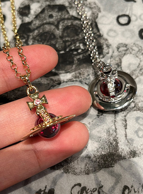 限定色中号红球立体土星orb项链镶钻星球飞行士毛衣链配饰