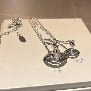 中号立体星球项链orb透明琉璃珠吊坠彩钻土星球锁骨链女款