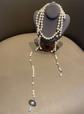 破碎珍珠项链高品质长珍珠立体土星锁骨链不规则三层项链