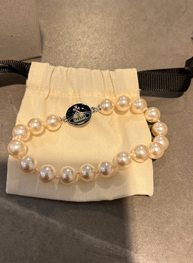 黑色搪瓷扣珍珠手链磁扣珐琅手链甜酷风珍珠磁吸手饰