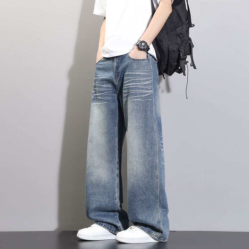 浩库春秋美式高街直筒牛仔裤男