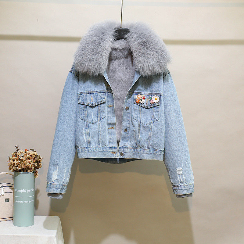 可拆卸獭兔毛内胆皮草外套2025冬季立体装饰狐狸毛领牛仔派克服女,女装/女士精品,皮草,淘宝优惠券,粉丝福利购,淘宝优惠卷