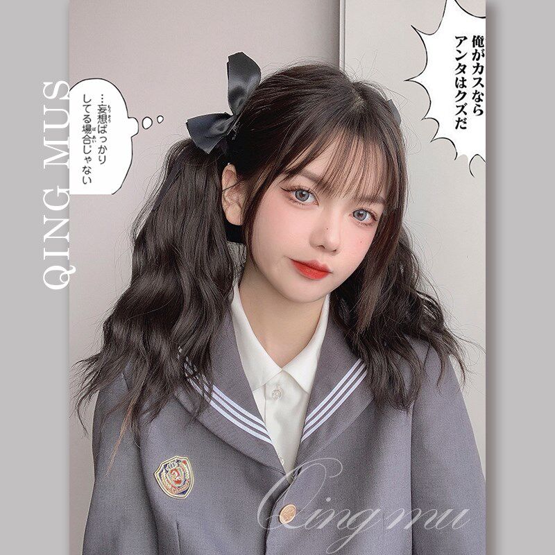 倾慕 水波纹jk双马尾假发女 日系lolita短马尾绑带式玉米烫辫子