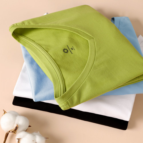 纯棉正肩短袖T恤女宽松百搭上衣