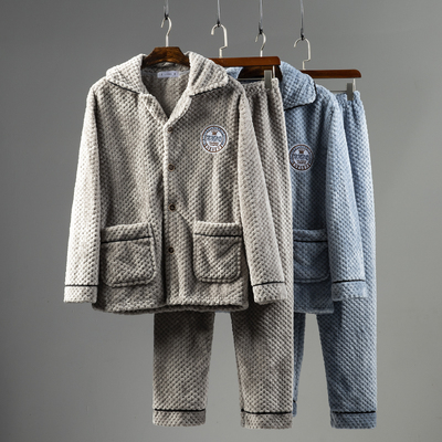 加厚加绒家居服套装男士睡衣