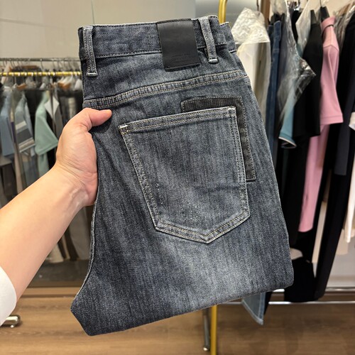 H家锥形版复古做旧弹力牛仔裤