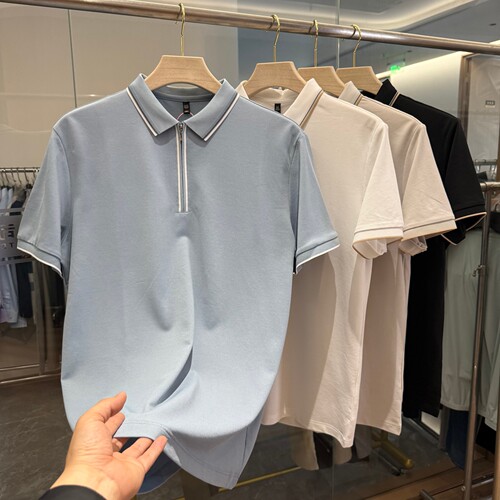 商场单亚麻+桑蚕丝翻领短袖POLO