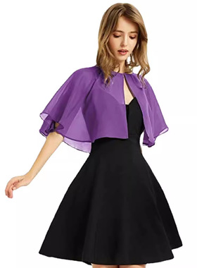 White ivory chiffon shawl with a button, women's vest 披风