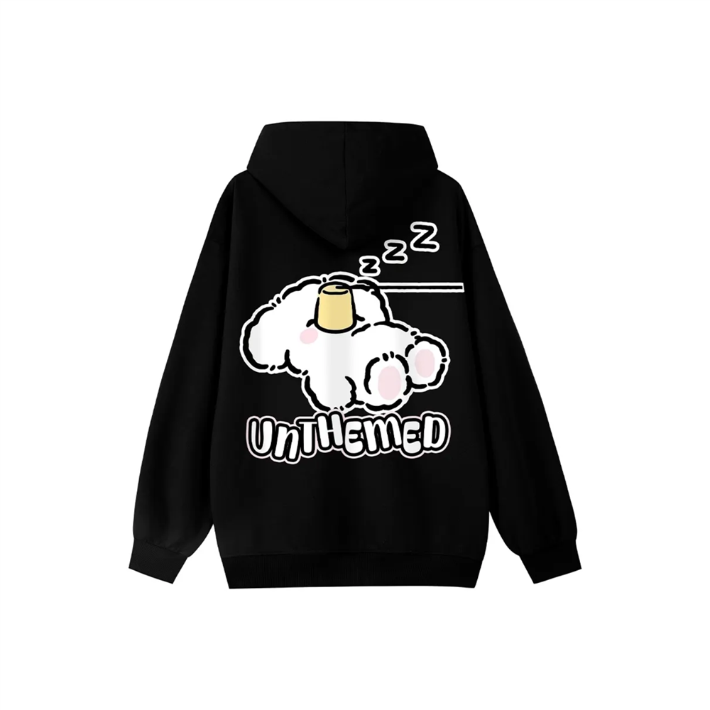 UNthemed 美式复古卡通动漫可爱瞌睡小狗字母印花情侣装连帽卫衣