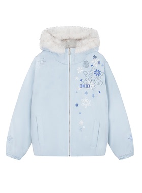 FOCK原创设计冰晶雪花棉服连帽外套男女秋冬情侣保暖宽松拉链上衣