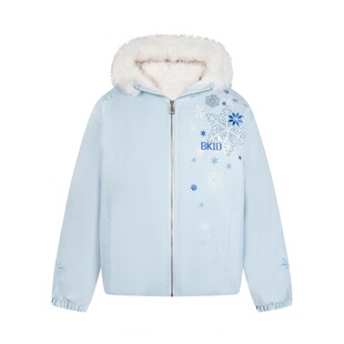 BKID 原创美式复古雪花刺绣座山雕棉服外套男女冬季连帽情侣装