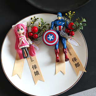 创意婚礼新郎伴郎复仇者联盟胸针美国队长手办新娘伴娘手花伴手礼