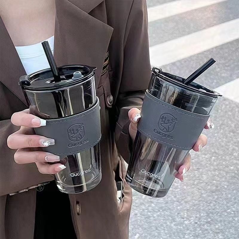 玻璃杯ins高颜值吸管杯轻奢便携水杯学生女情侣大容量杯子咖啡杯