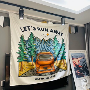 森林树木汽车欧式现代简约个性文艺小众风格墙壁装饰挂布赠送配件