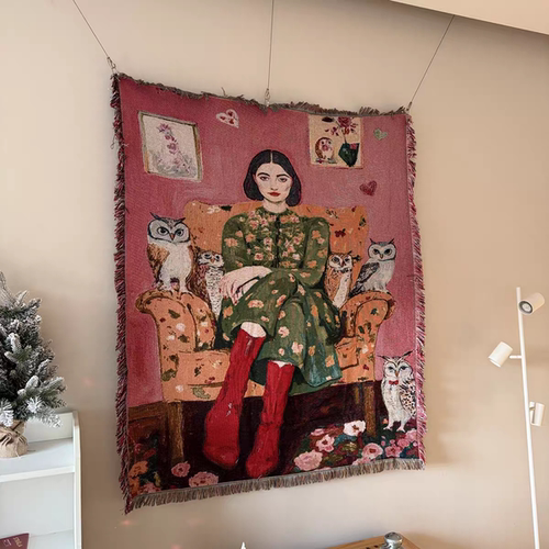 Tracy Porter. 美国画家 复古油画风格 猫头鹰与女人 装饰挂毯