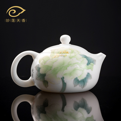 妙莲天香庄晓明大师手绘《玉笑珠香》陶瓷西施壶高档单个玉瓷茶壶