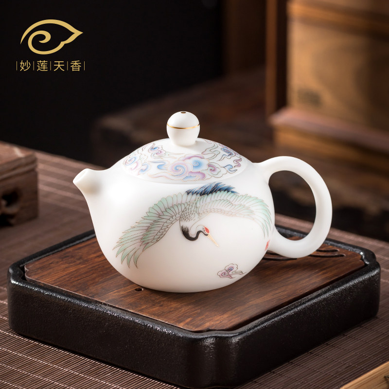 妙莲天香《瑞鹤呈祥》中式冰种玉陶瓷堆金西施壶茶壶家用泡茶送礼,餐饮具,茶壶,淘宝优惠券,粉丝福利购,淘宝优惠卷